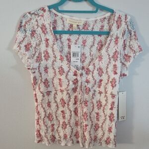 Madden Girl White and Pink Lace Blouse